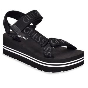 Guess Avin Flatform Beach Sandal, Size 7, Black